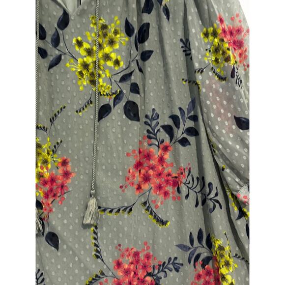 Catherines Tunic Top sz 1X Plus Grey Green Lined Tassel Neckline Peasant Boho - Picture 2 of 7